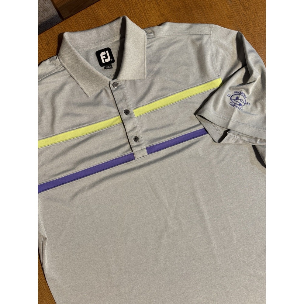 FootJoy Golf Polo Shirt Mens XL Gray Purple Yellow Striped Stretch Performance